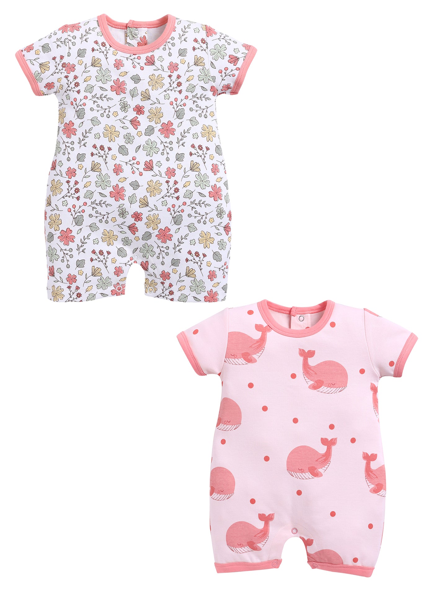 Half Sleeve Romper for Girls - Teal & Salmon