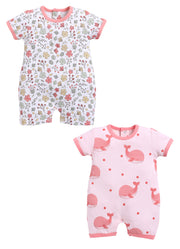 Half Sleeve Romper for Girls - Teal & Salmon