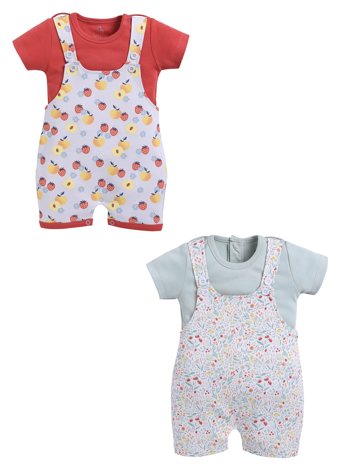 Half Sleeve Dungaree for Girls - Mint & Peach