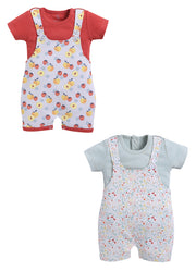Half Sleeve Dungaree for Girls - Mint & Peach