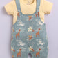 Baby Girls Jungle Safari Dungaree Set – Teal Animal Print with Yellow Tee