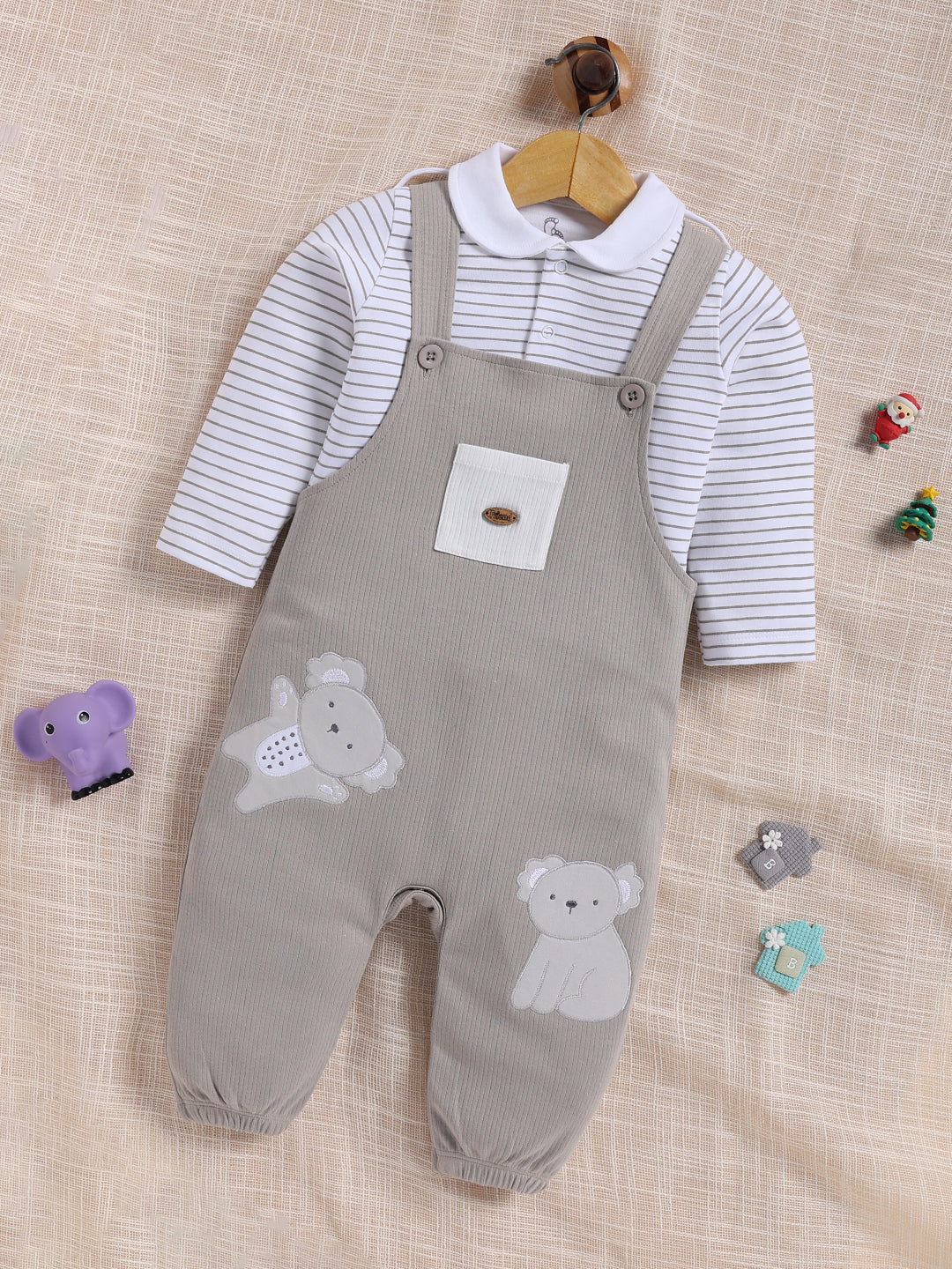 Dungaree - Light Grey Ribbed