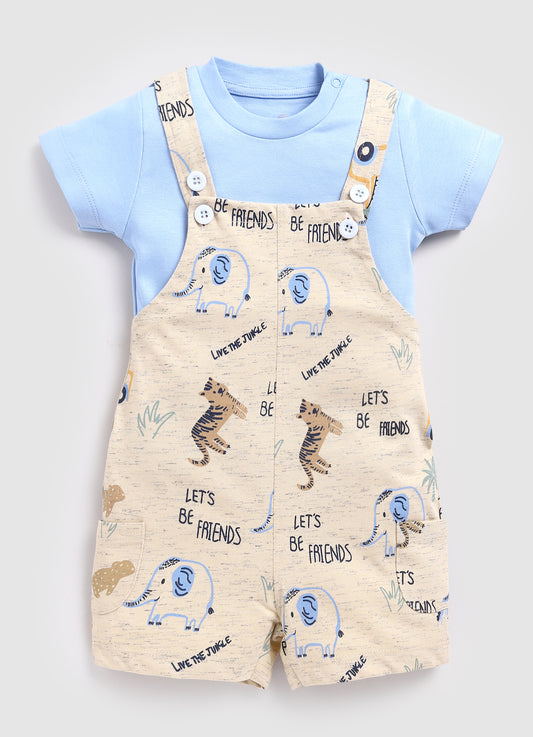Baby Boy Casual Printed Dungaree-Beige