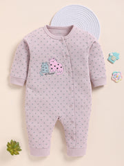 Full Sleeve Romper for Girls – Mauve Pink Waffle-Knit Polka Dot