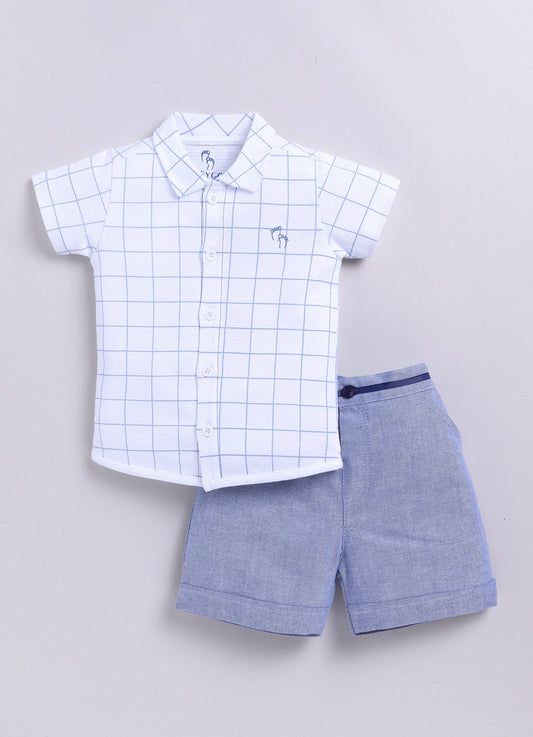 Baby Boy Checked T Shirt & Short-BLUE