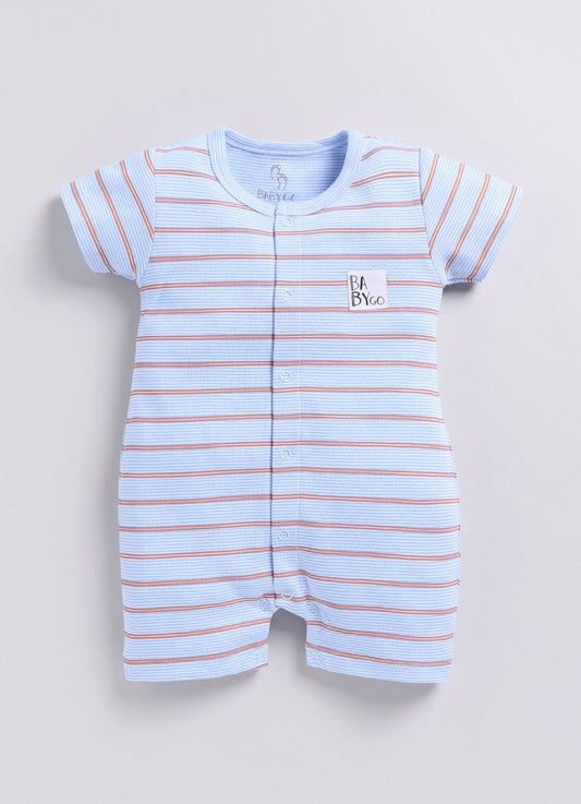 Multicolor Striped Baby Boy Summer Half Sleeves Romper-Sky Blue