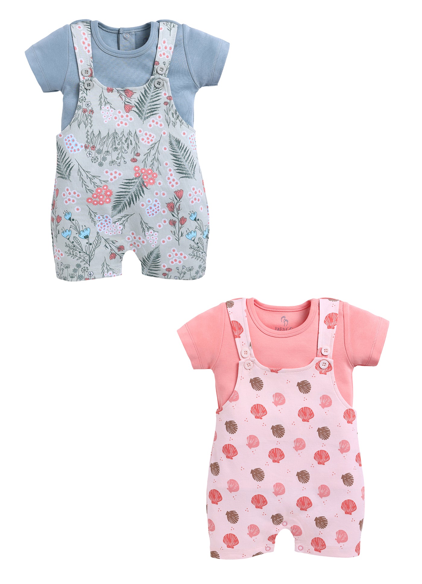Half Sleeve Dungaree for Girls - Sage & Coral