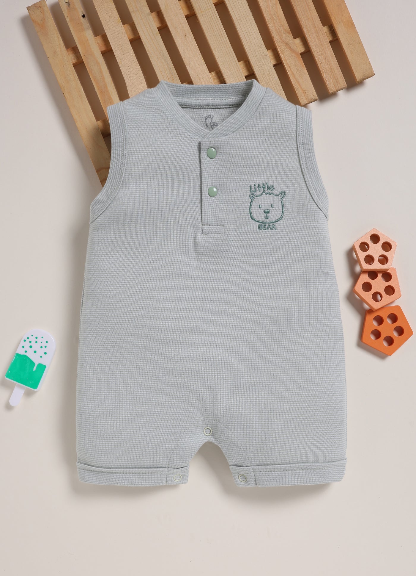 Half-Sleeve Romper for Boys – Grey Little Bear