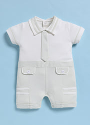 Half-Sleeve Romper for Boys – Pastel Mint Green with Tie