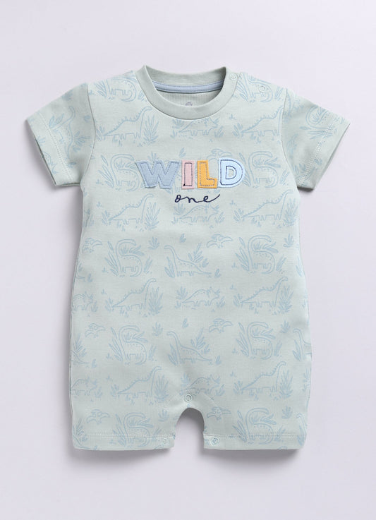Short Sleeve Dinosaur Printed Baby Boy Romper-Pista Green