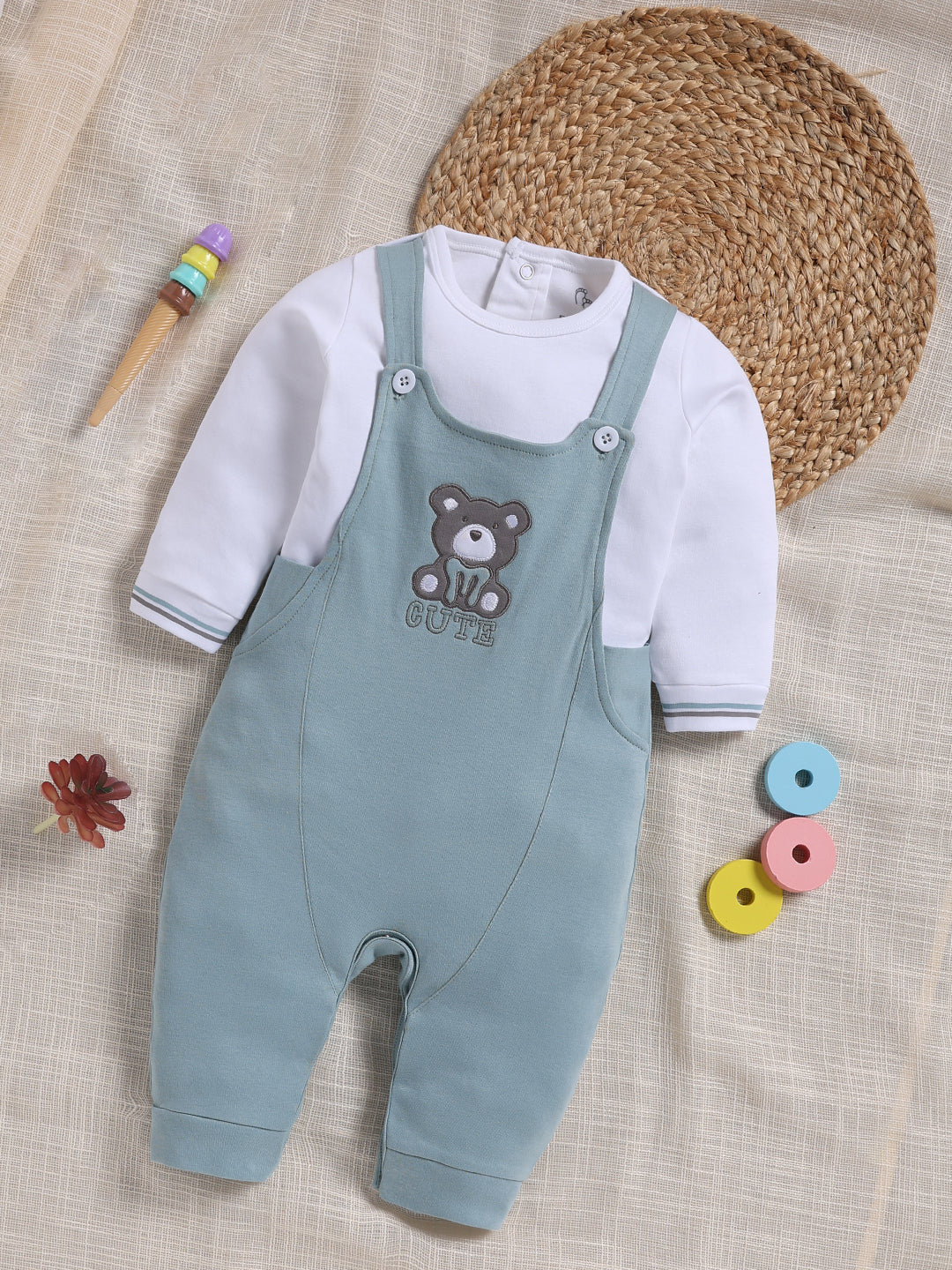 Dungaree - Dusty Blue Cute Bear