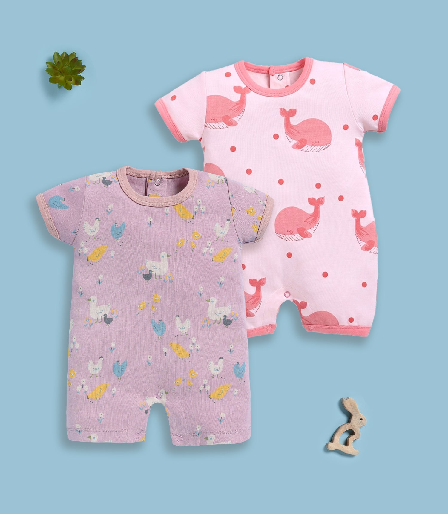 Half Sleeve Romper for Girls - Salmon & Stone