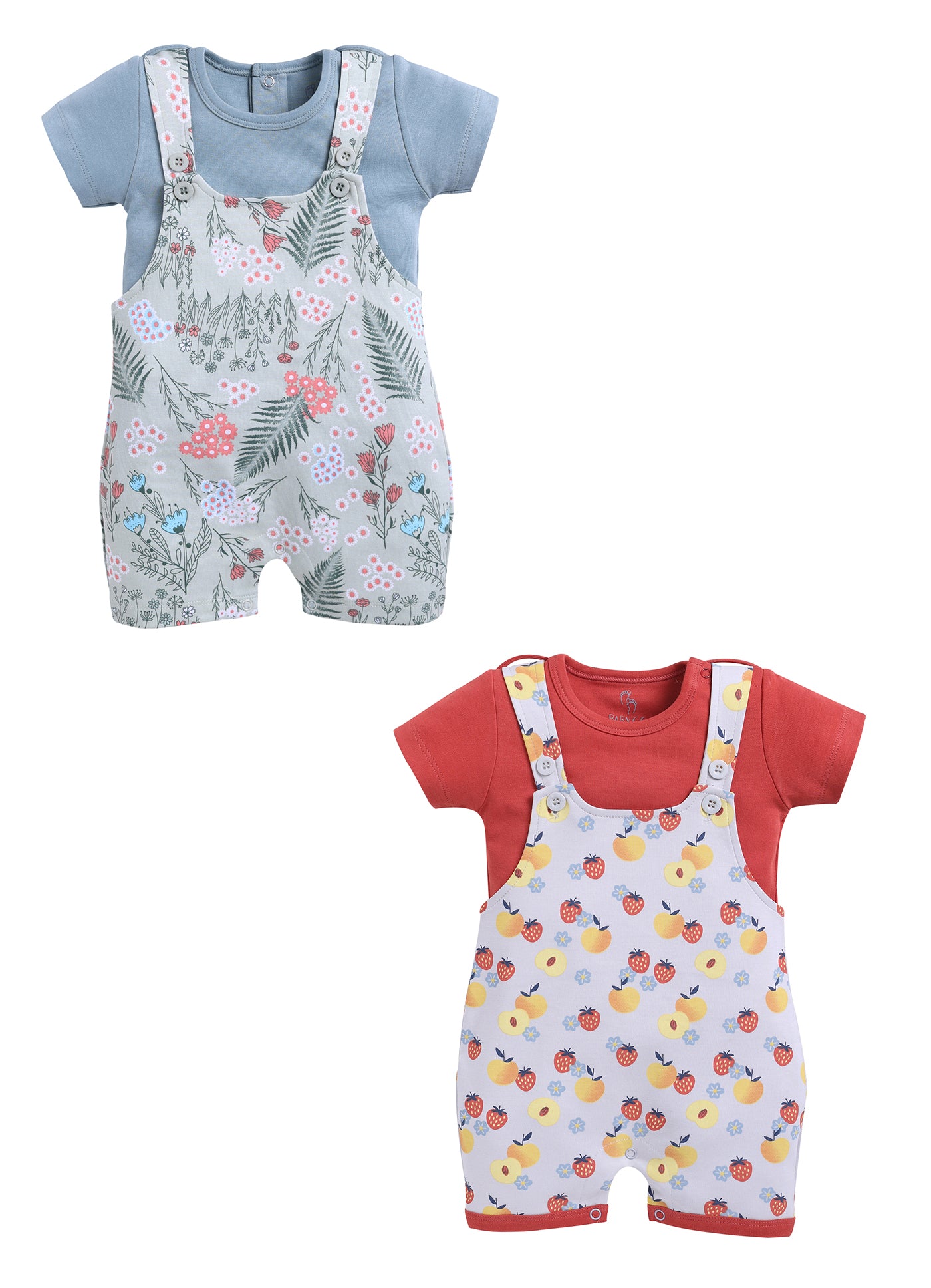 Half Sleeve Dungaree for Girls - Peach & Sage