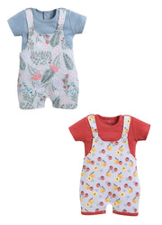 Half Sleeve Dungaree for Girls - Peach & Sage