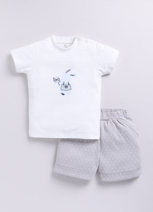 Baby Boy Bunny Half T-Shirt and Polka Dot Shorts Set-Pista Green