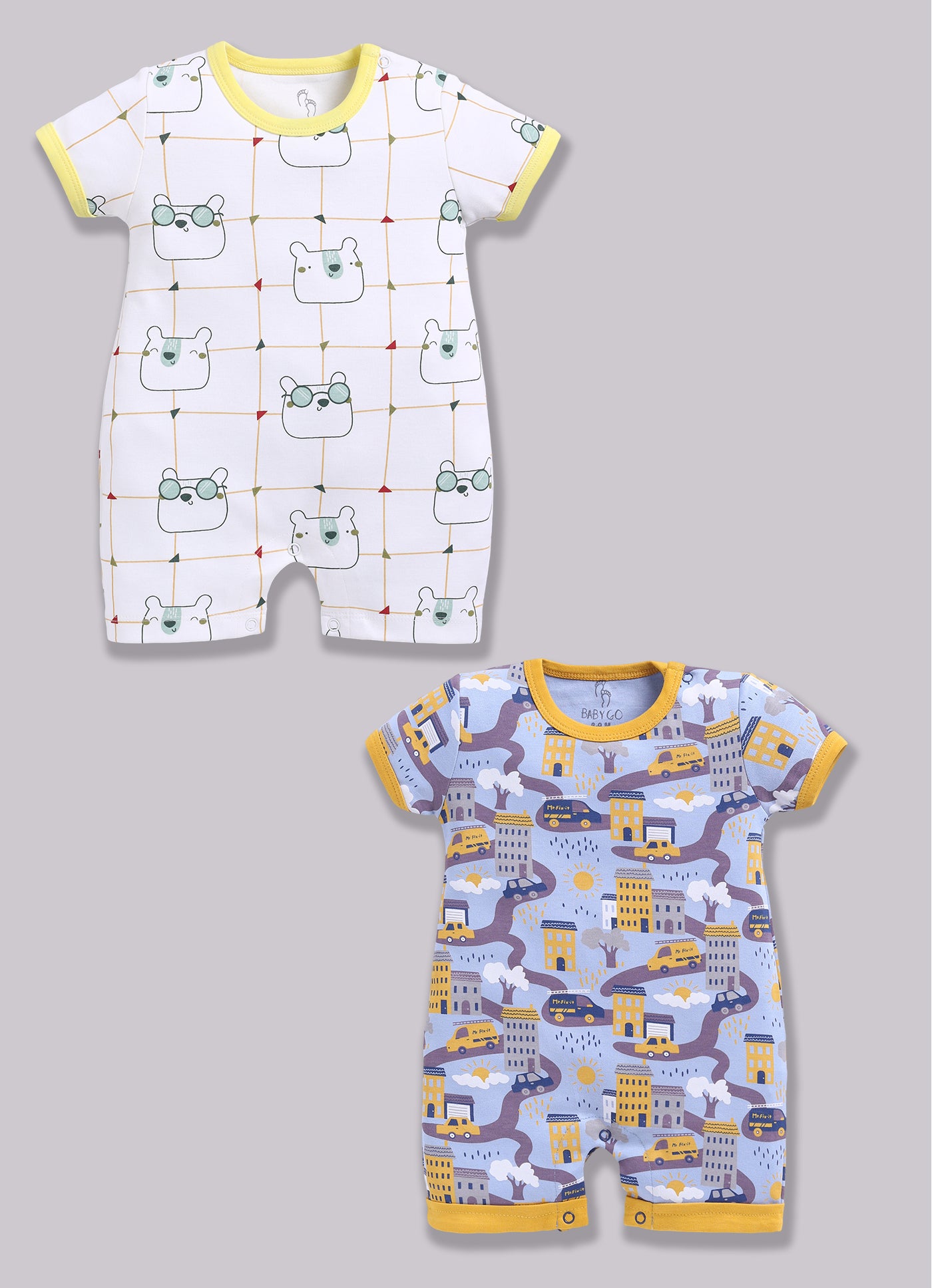 Half Sleeve Romper for Boys - Yellow & Green