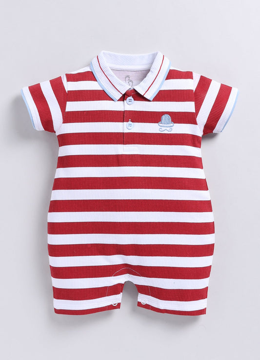Short Sleeve Striped Polo Baby Boy Romper-Red
