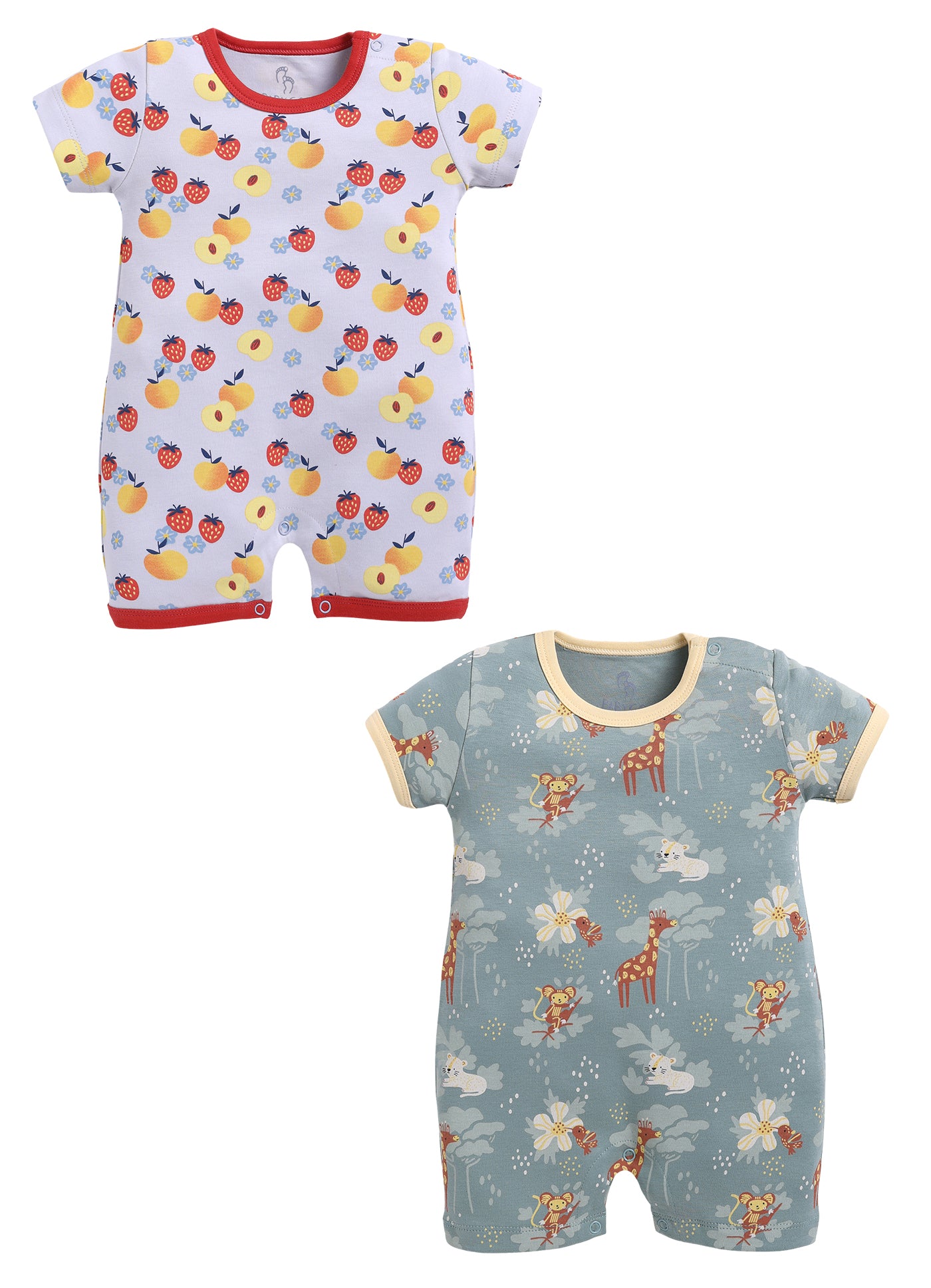 Half Sleeve Romper for Girls - Peach & Olive