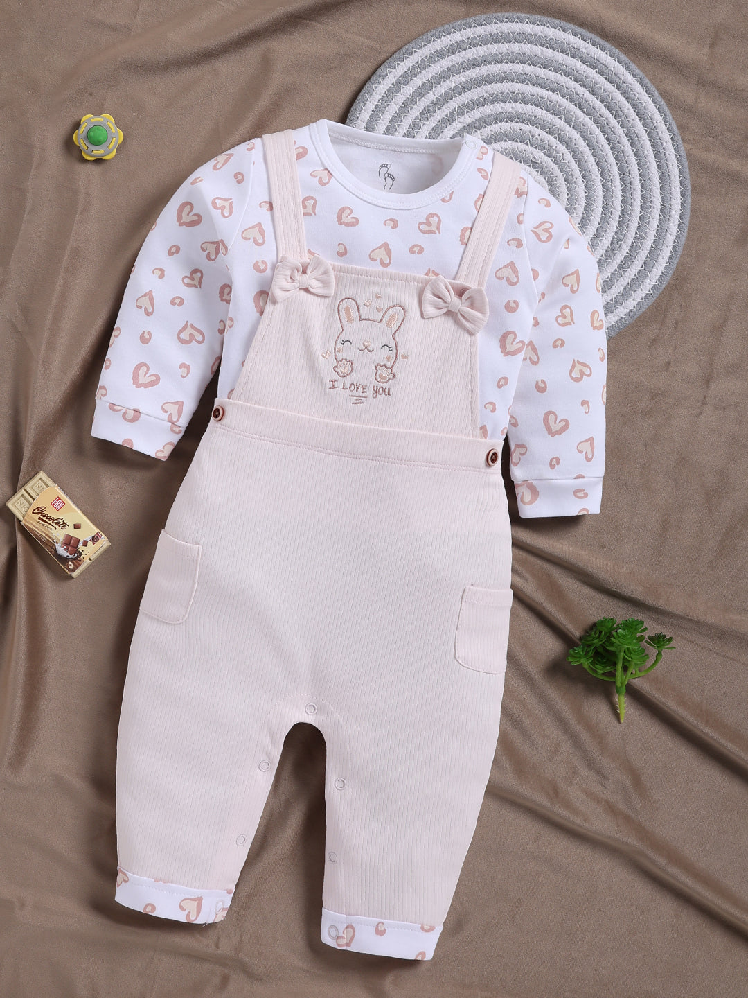 Dungaree - Light Pink Bunny Heart