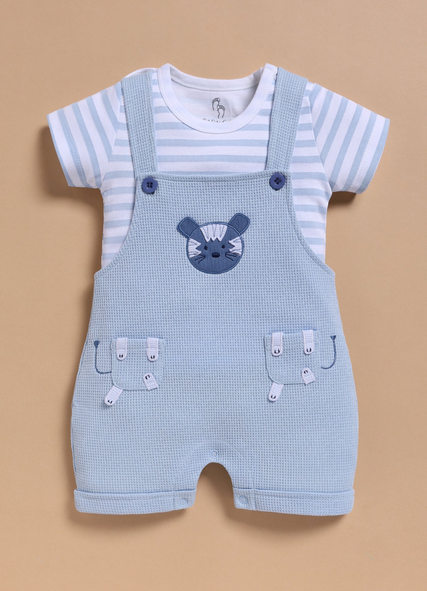 Half Sleeve Dungaree for Boys – Sky Blue Cute Tiger