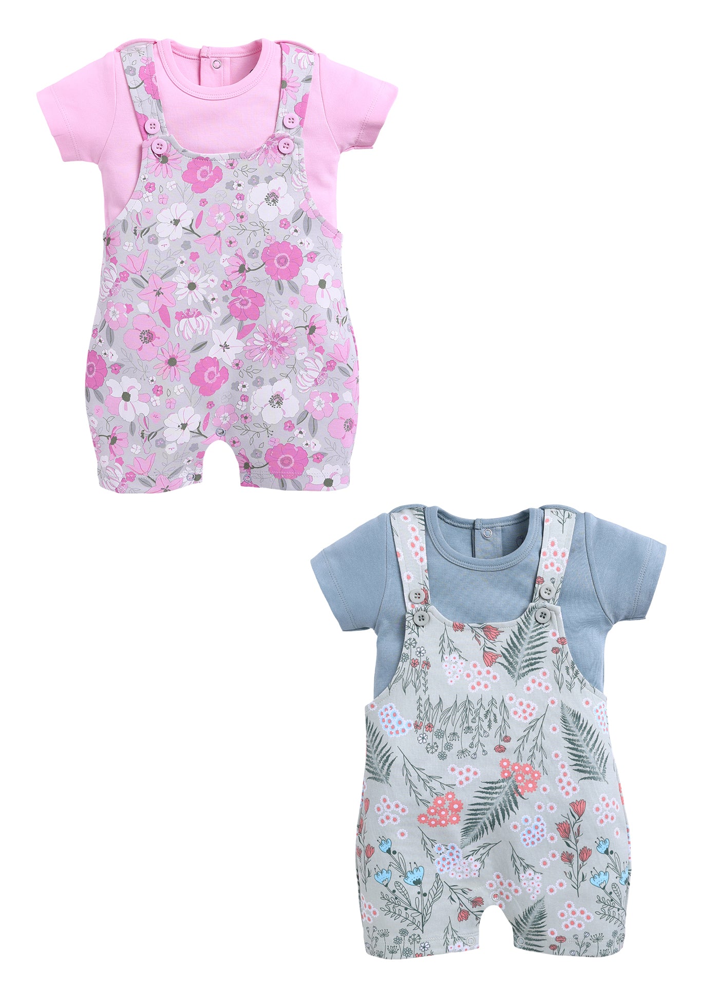 Half Sleeve Dungaree for Girls - Pink & Sage