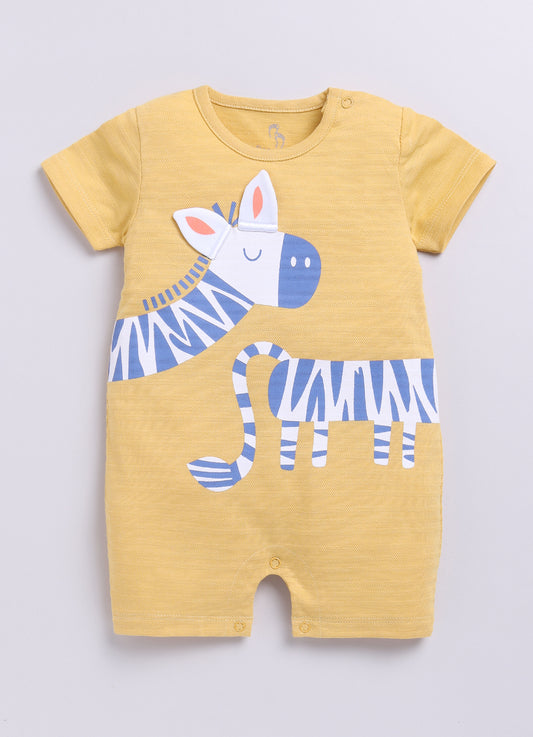 Baby Boy Short Sleeve Romper with Stripey Zebra Design-Yellow