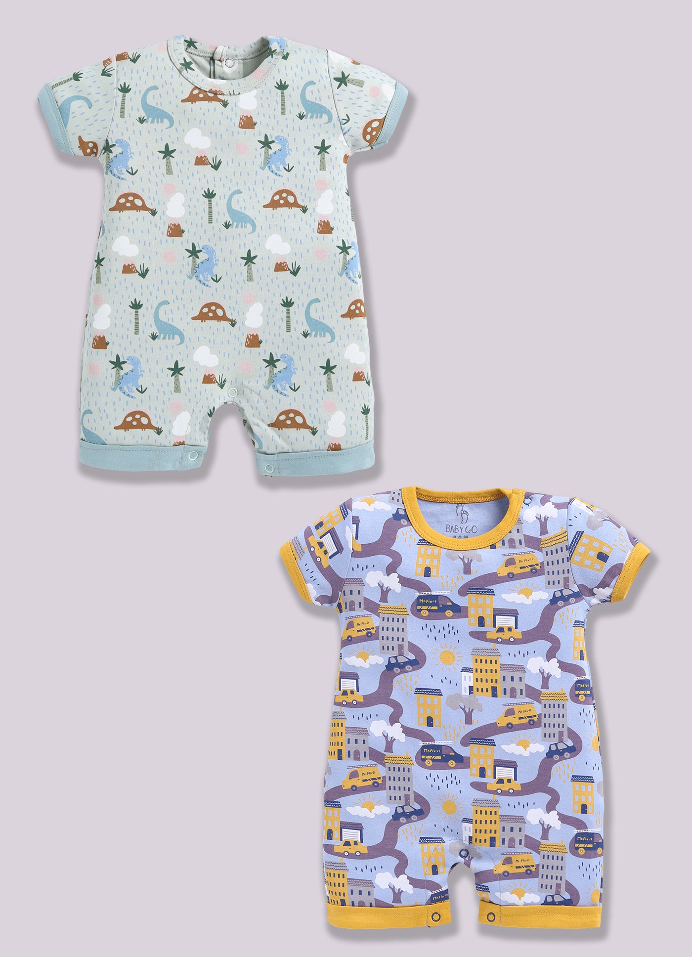 Half Sleeve Romper for Boys - Pista Green & Yellow