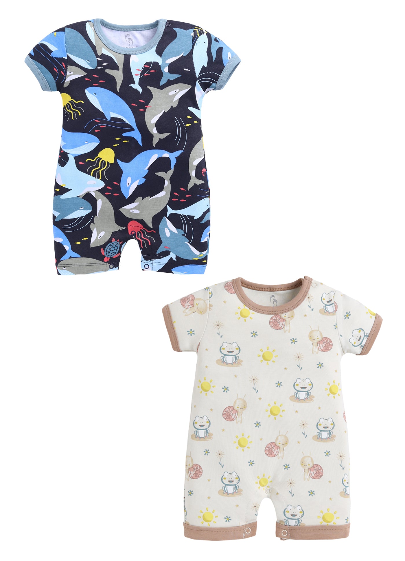 Half Sleeve Romper for Boys - Beige & Navy