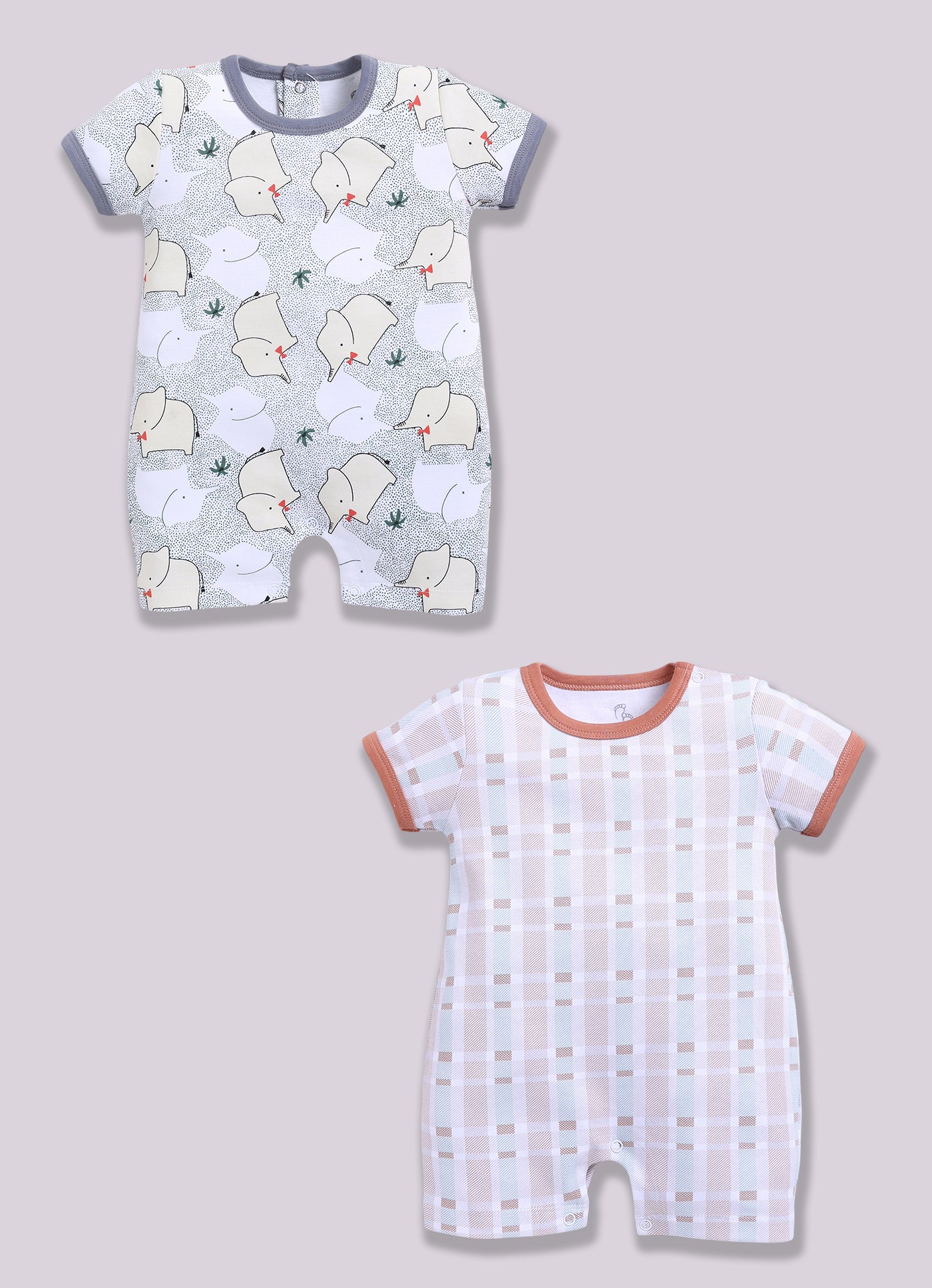 Half Sleeve Romper for Boys - Light Green & Tan