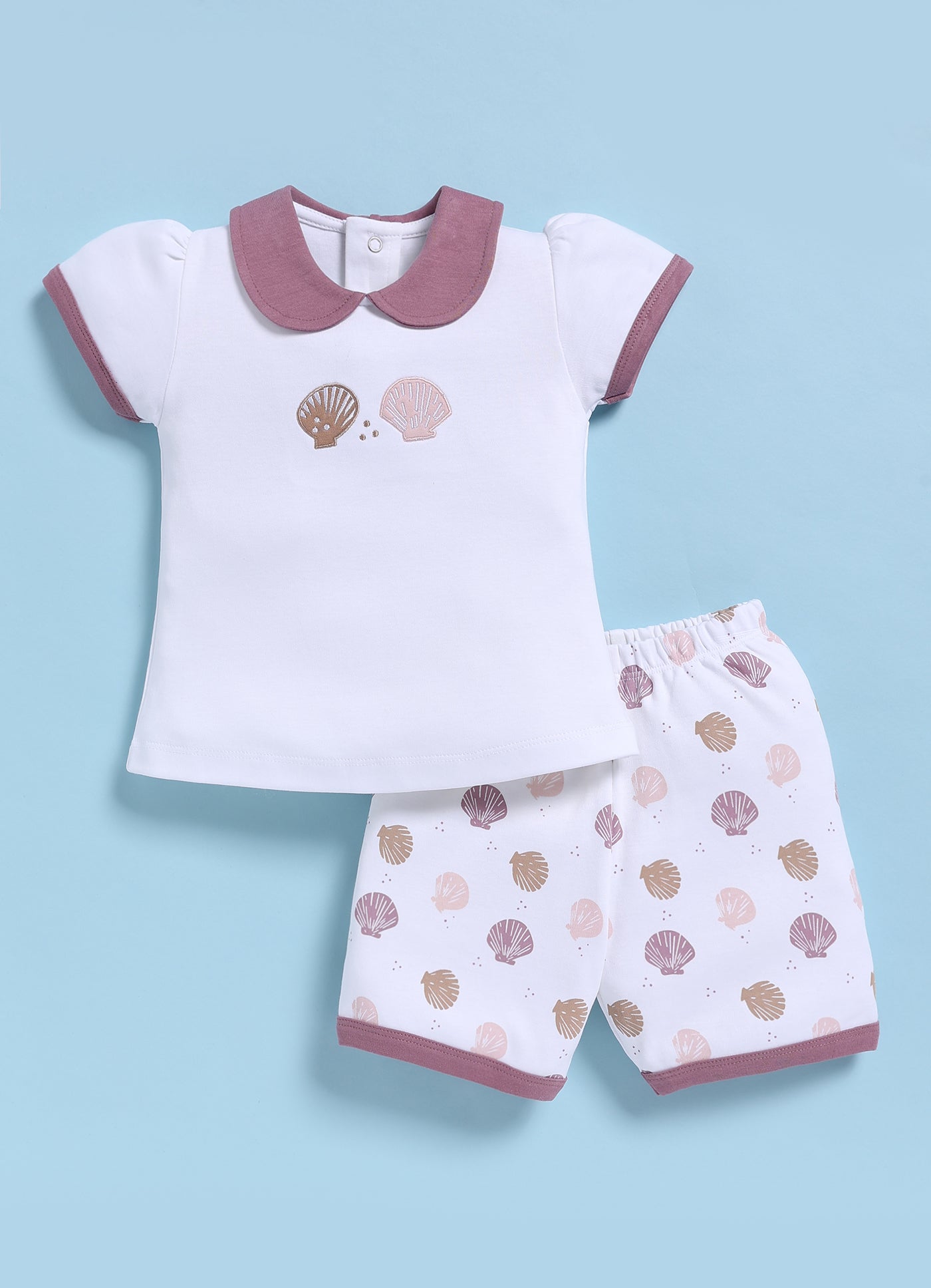 Half-Sleeve Top & Bottom For Girls - Mauve Oyster Shells