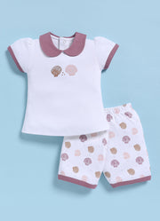 Half-Sleeve Top & Bottom For Girls - Mauve Oyster Shells