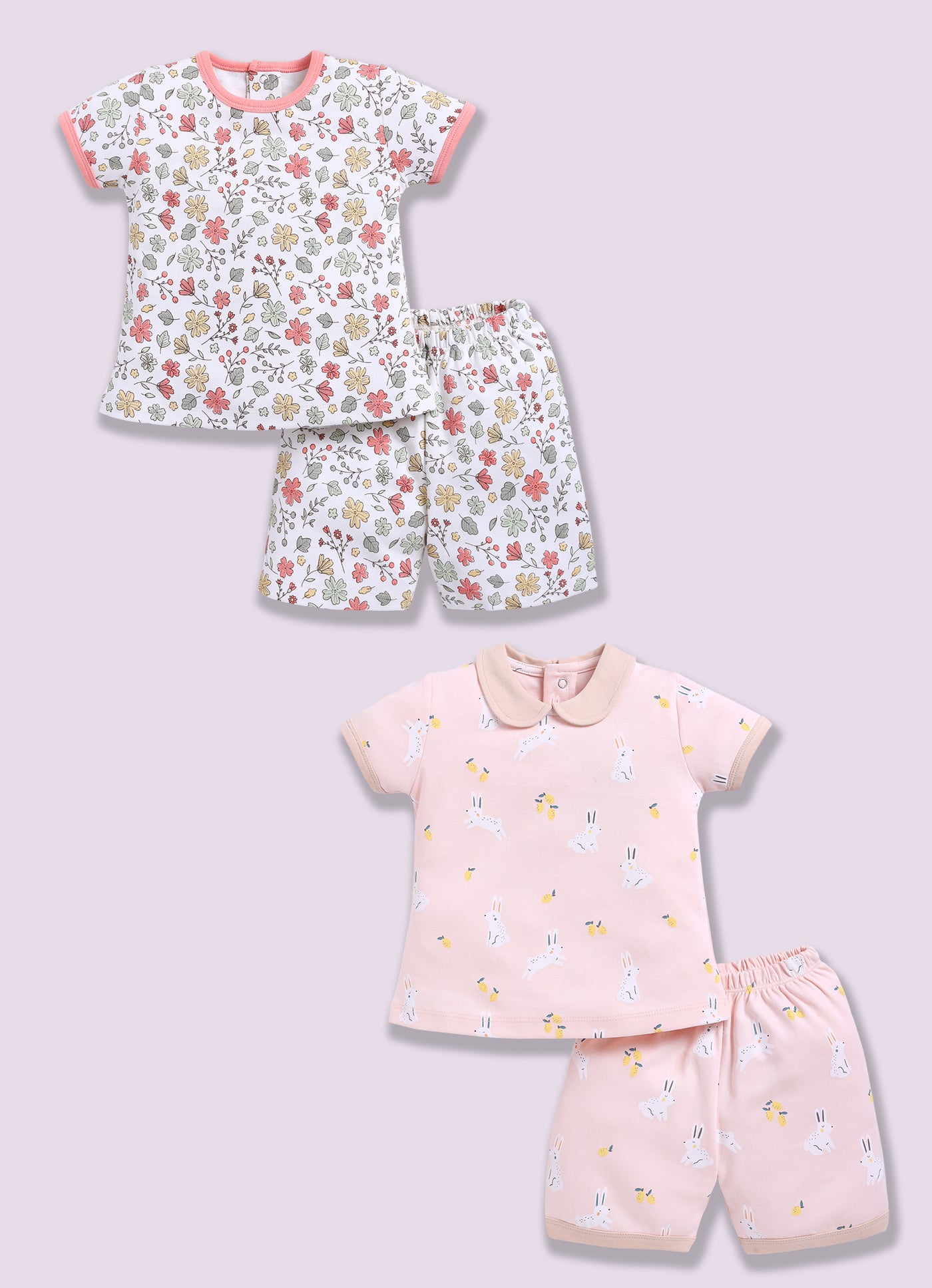 Half-Sleeve Top & Bottom For Girls - Teal & Rose