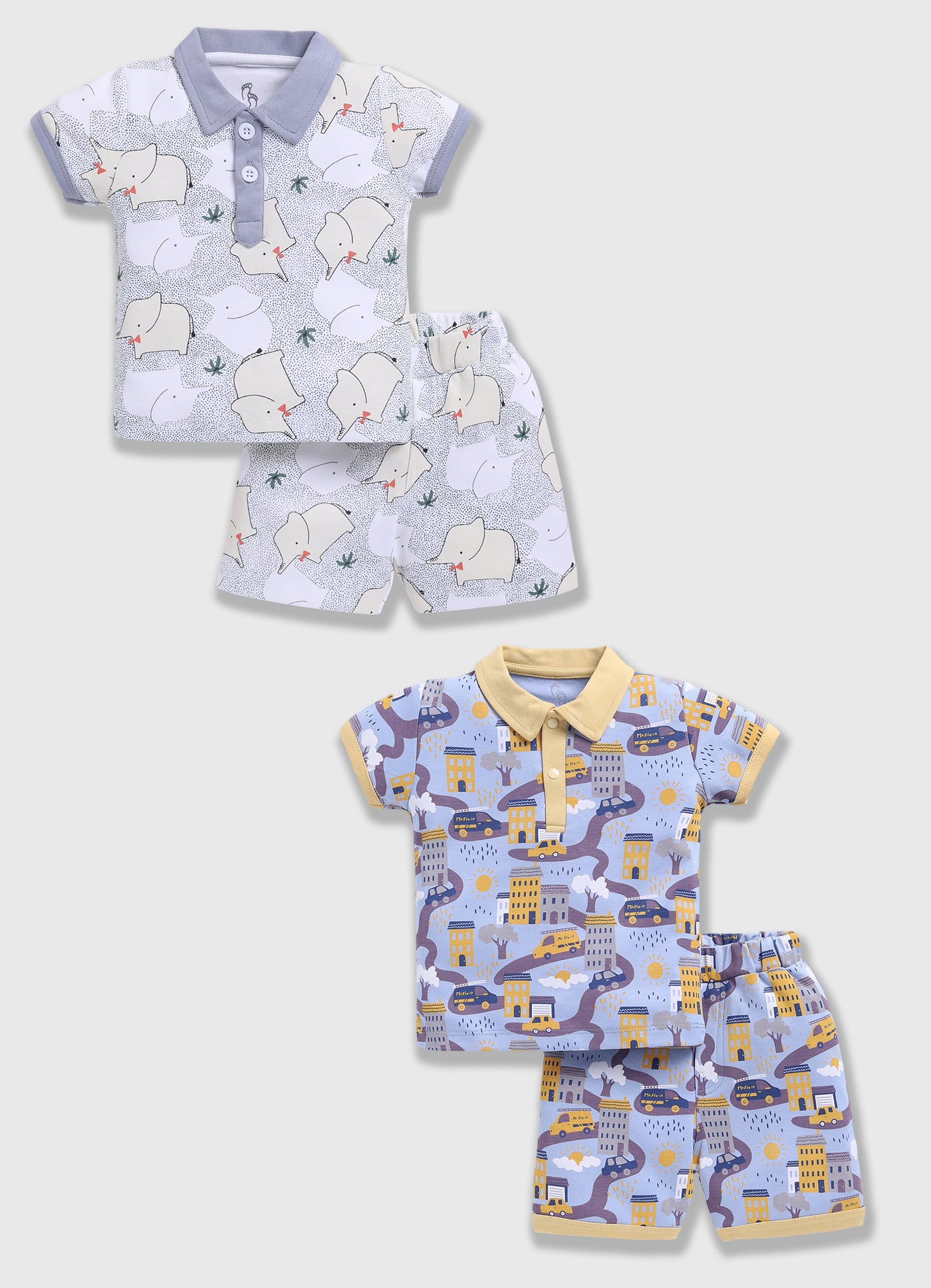Half Sleeve Top & Bottom for Boys - Light Green & Yellow