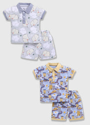 Half Sleeve Top & Bottom for Boys - Light Green & Yellow
