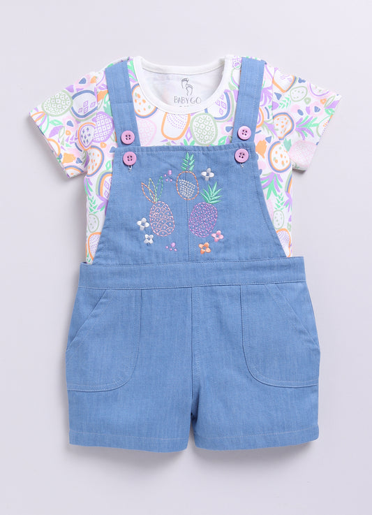 Baby Boy Embroidered Pineapple Dungaree Set-Blue