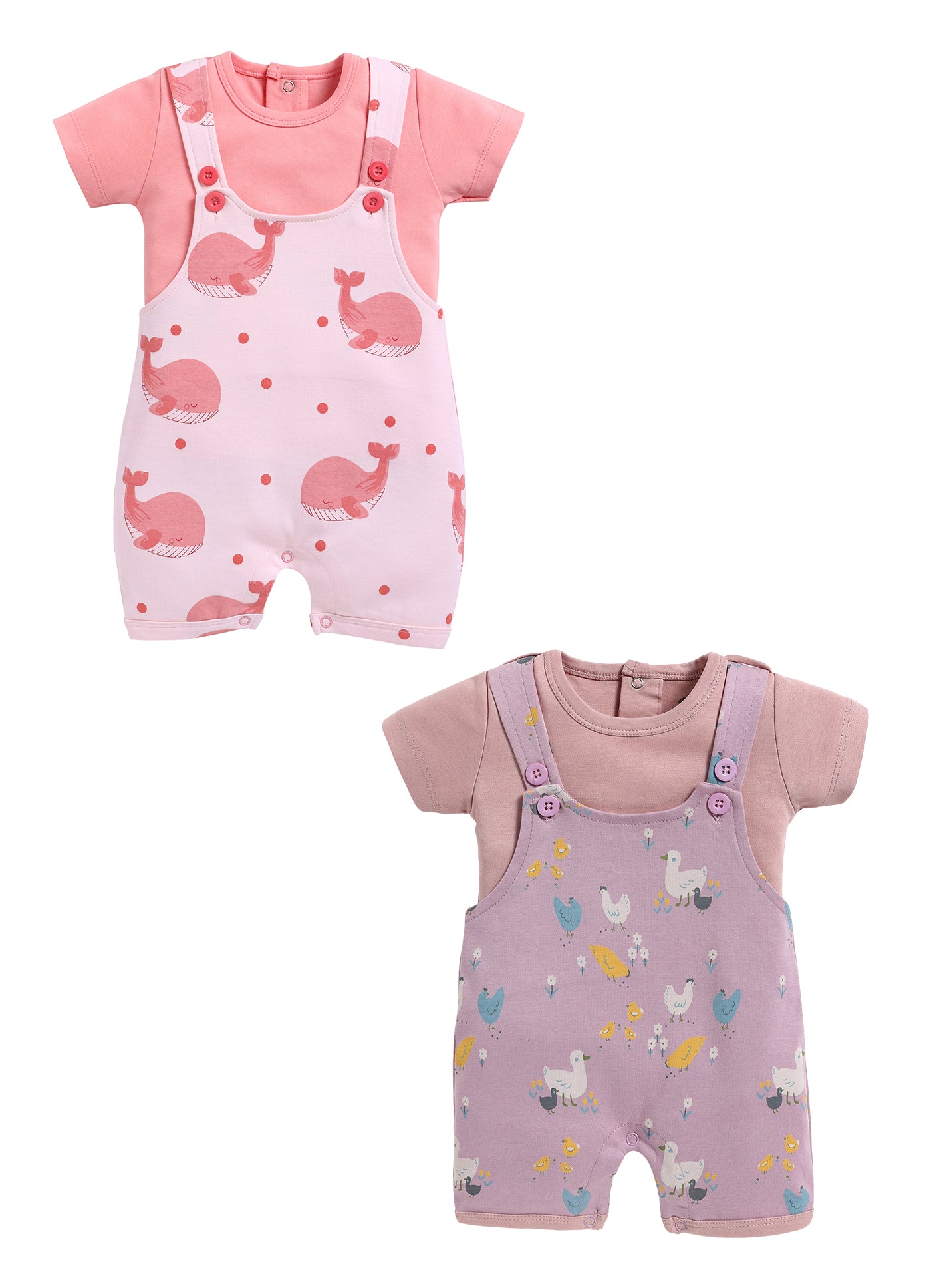 Half Sleeve Dungaree for Girls - Salmon & Stone