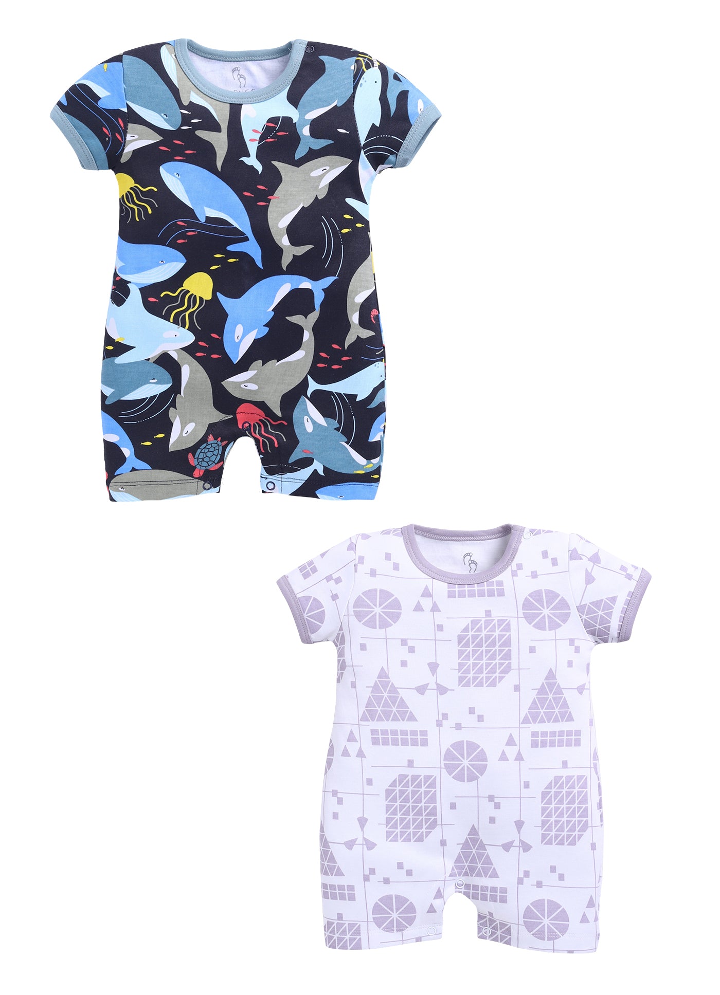 Half Sleeve Romper for Boys - Off-White & Navy