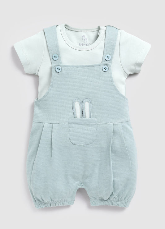 Cute Bunny Baby Boy Dungaree-Green