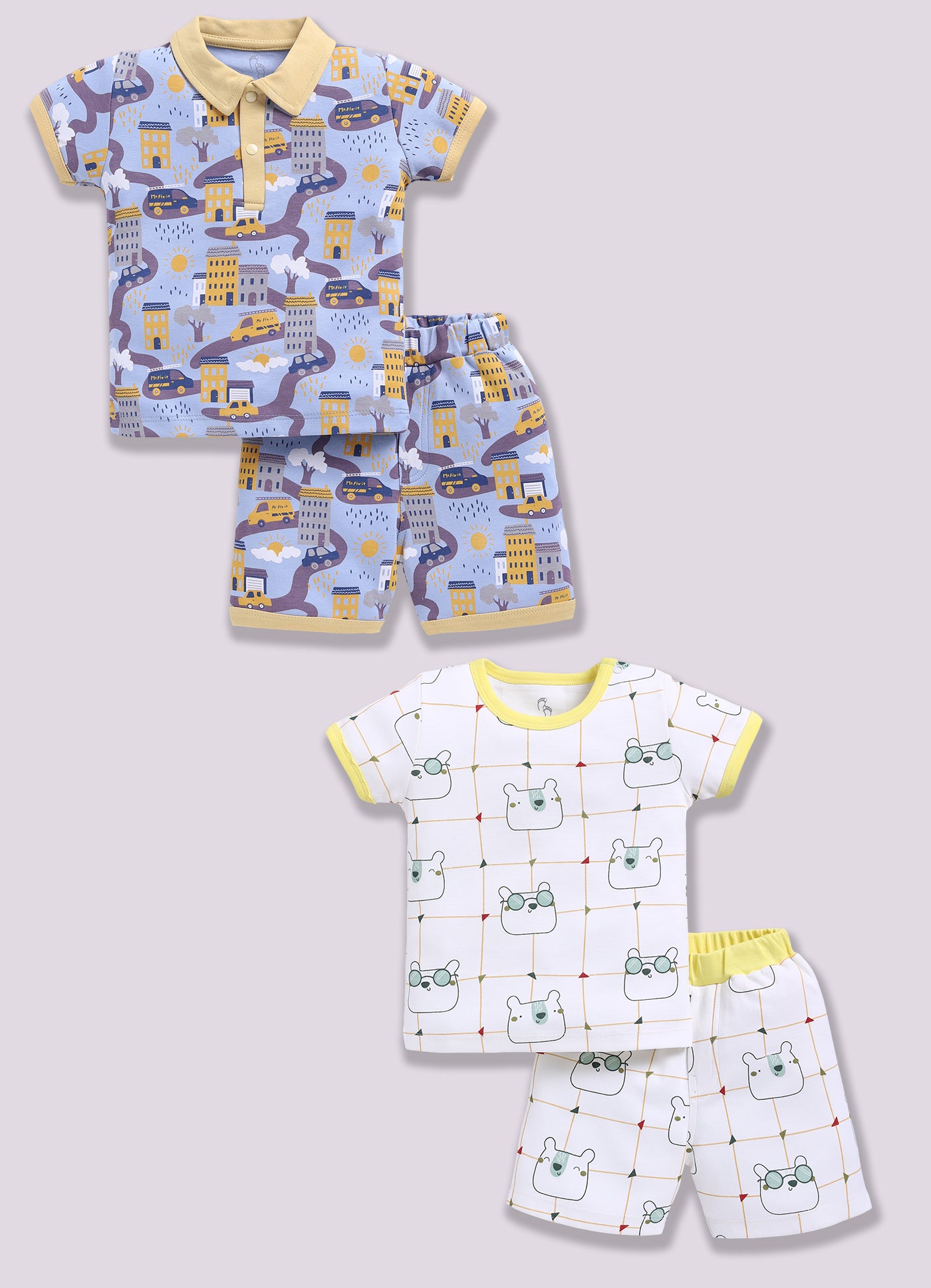 Half Sleeve Top & Bottom for Boys - Yellow & Green