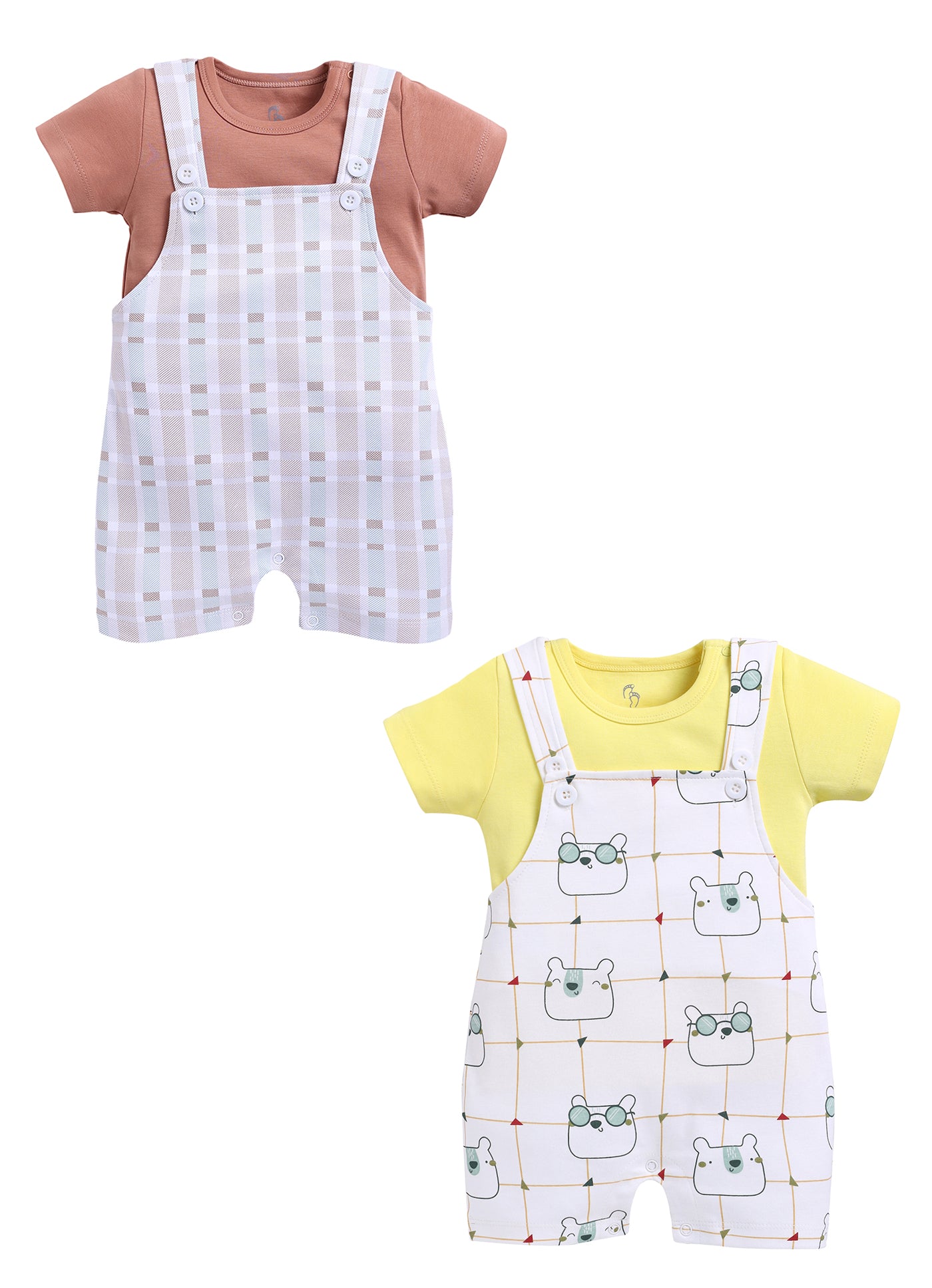 Half Sleeve Dungaree for Boys - Tan & Green