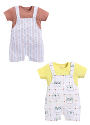 Half Sleeve Dungaree for Boys - Tan & Green