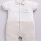 Half Sleeve Striped Baby Boy Romper-Beige