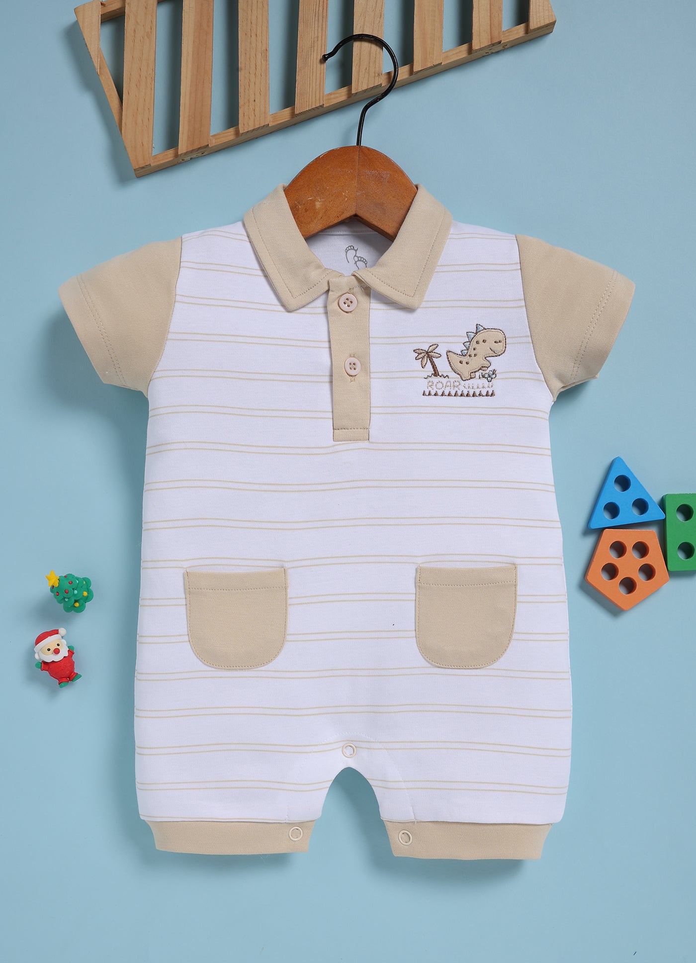 Half-Sleeve Romper for Boys – White Roar