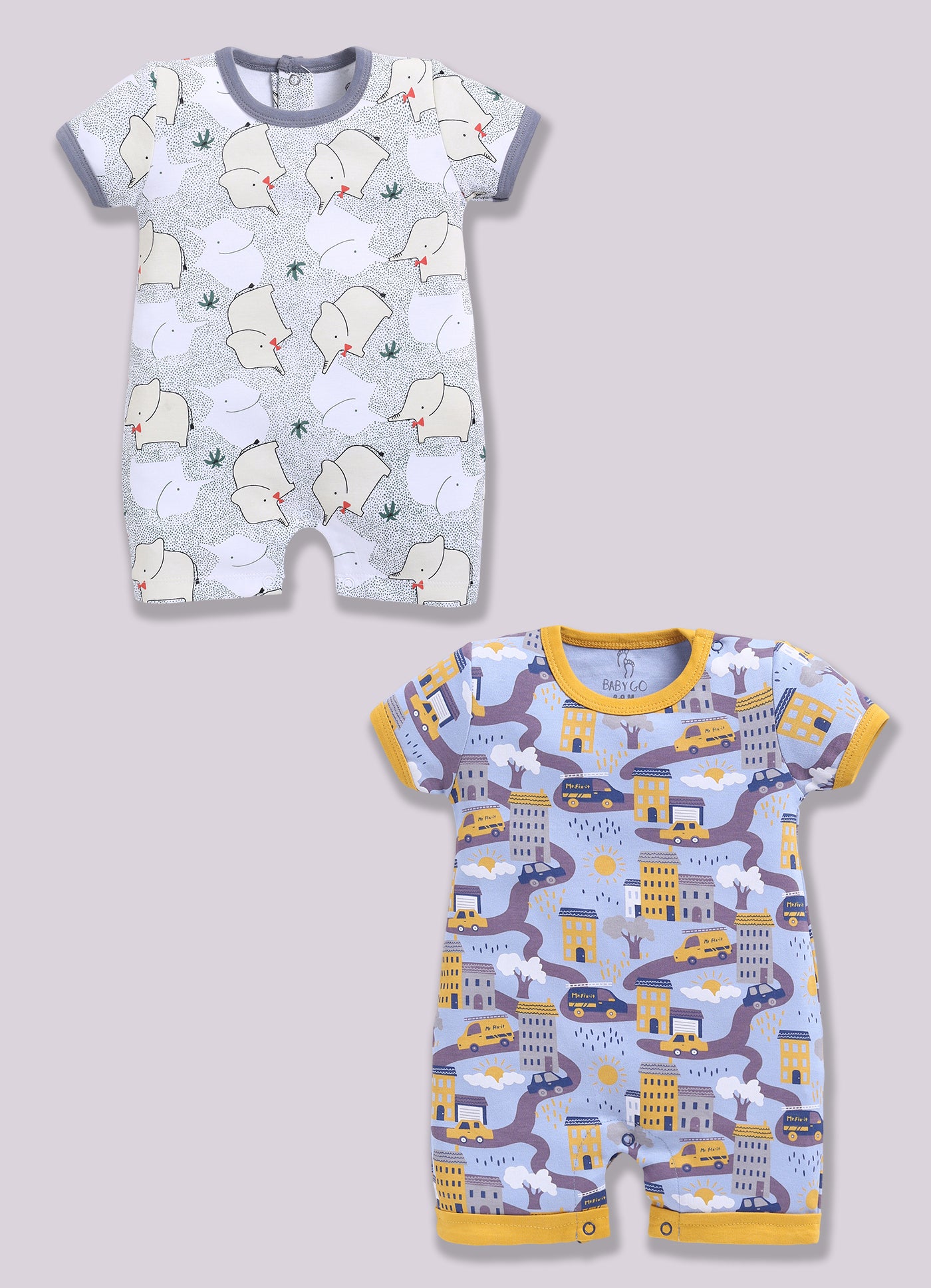 Half Sleeve Romper for Boys - Light Green & Yellow