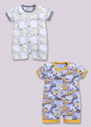 Half Sleeve Romper for Boys - Light Green & Yellow