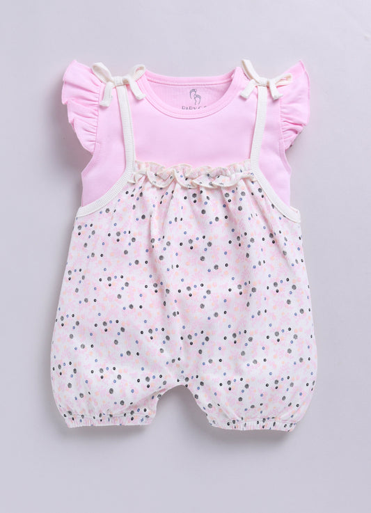 Baby Girl Light Green Floral Romper with Bows-PINK