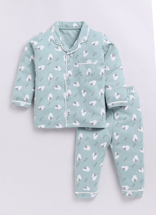 Cute Sheep Printed Baby Boy Night Suit-Brown