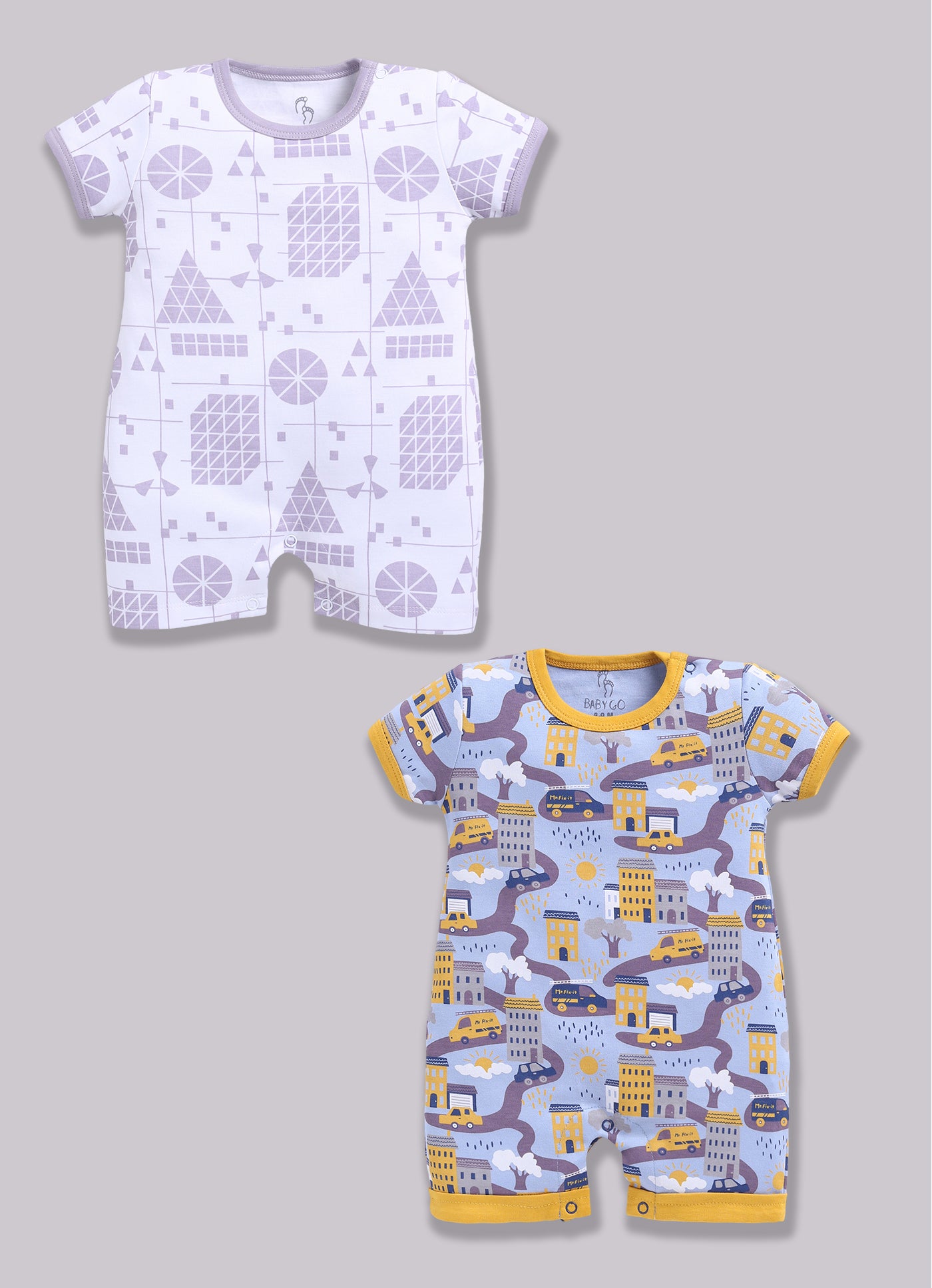 Half Sleeve Romper for Boys - Yellow & Off-White
