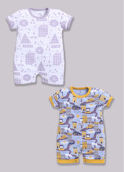 Half Sleeve Romper for Boys - Yellow & Off-White