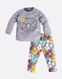 Unisex Baby Cotton Solid Top And Pajama Set GREY MEL

